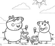Coloriage Famille Peppa Pig mangeant de la glace