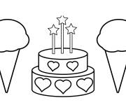 Coloriage Gâteau et glace pour l'anniversaire