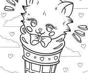 Coloriage Glace au chat Kawaii