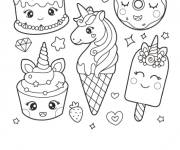 Coloriage Glace licorne et g&acirc;teaux mignons