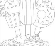 Coloriage Glaces et g&acirc;teaux en forme de chats