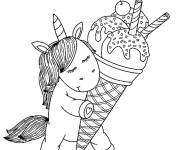 Coloriage La licorne porte une grande glace