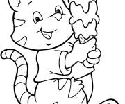 Coloriage Le chat tenant une grosse glace
