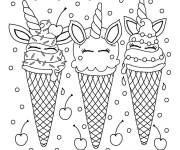 Coloriage Trois glaces Licorne