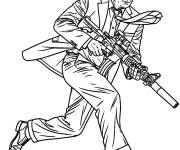 Coloriage Michael courant avec un fusil en position