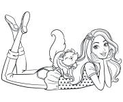 Coloriage Barbie et son chat sur chaine Gulli