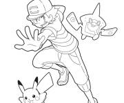 Coloriage Sacha Pikachu et Rotom Dex de Pokémon