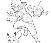 Coloriage Sacha Pikachu et Rotom Dex de Pok&eacute;mon