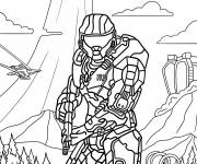 Coloriage Halo Master Chief avec un avion dans le ciel