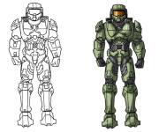 Coloriage Halo Master Chief avec un mod&egrave;le en couleur