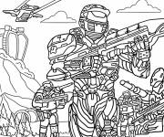 Coloriage Halo Master Chief menant un groupe de soldats