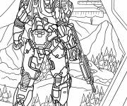 Coloriage Halo Master Chief regardant vers le bas depuis le dirigeable