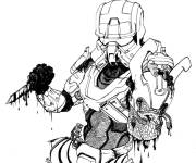 Coloriage Soldat Halo avec un couteau