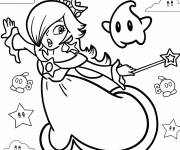 Coloriage Princesse Harmonie survolant l'univers de Mario
