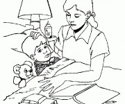 Coloriage H&ocirc;pital L'infirmi&egrave;re surveille le Gar&ccedil;on malade