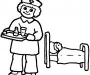 Coloriage L'infirmi&egrave;re apporte le m&eacute;dicaments
