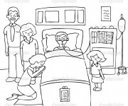 Coloriage La Famille visitent le Malade à L'Hôpital