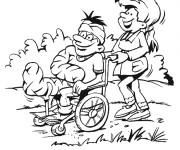 Coloriage Le Patient se prom&egrave;ne dans sa chaise roulante