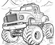 Coloriage Camion monstre de Hot Wheels avec des roues g&eacute;antes