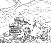 Coloriage Course de Hot Wheels avec des flammes et de la fum&eacute;e