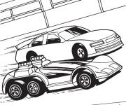 Coloriage et dessins gratuit Deux voiture rapides en course Hot Wheels à imprimer