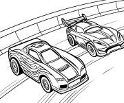 Coloriage Deux voitures de Hot Wheels gar&eacute;s sur la piste