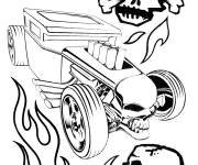 Coloriage Hot Rod sobre de Hot Wheels avec des cr&acirc;nes