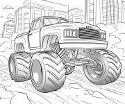 Coloriage Hot Wheels camion monstre en roulant dans la ville