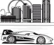 Coloriage Hot Wheels Ferrari au milieu de la ville