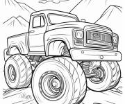 Coloriage Hot Wheels monster Truck dans les montagnes