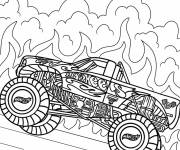 Coloriage Hot Wheels Monster Truck en feu sur la montagne