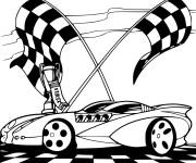 Coloriage Voiture de Hot Wheels avec drapeau de la fin de course