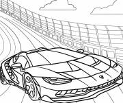Coloriage Voiture Lamborghini en roulant sur la piste Hot Wheels