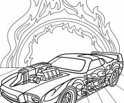Coloriage Voiture rapide de Hot Wheels avec un cercle en feu