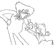 Coloriage Huggy Wuggy en jouant avec une petite fille