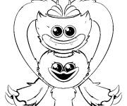 Coloriage Huggy Wuggy et Kissy Missy en formant un coeur d'amour