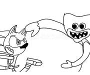 Coloriage Sonic s'&eacute;chappe de Huggy Wuggy