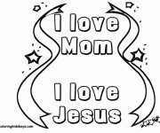Coloriage J'aime Mama et Jésus