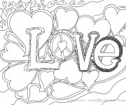 Coloriage Love d&eacute;cor&eacute; avec des Coeurs