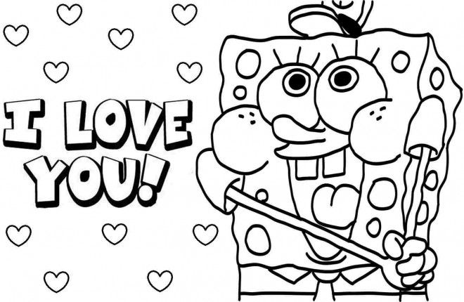 Coloriage et dessins gratuits Spongebob vous aime à imprimer
