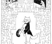 Coloriage Jeux chat et le labyrinthe pour enfants