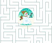 Coloriage le bonhomme de neige pour sortir du labyrinthe jeux pour enfants