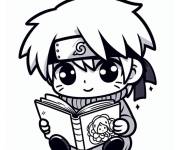 Coloriage Chibi Kakash et le livre Icha Icha pour les enfants d'&acirc;ge pr&eacute;scol