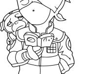 Coloriage Chibi Kakashi avec son chien sur son dos