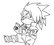 Coloriage Chibi Kakashi qui aime la lecture