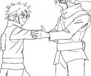 Coloriage Kakashi aidant un jeune ninja