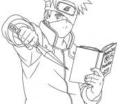 Coloriage Kakashi arm&eacute; qui lit un livre