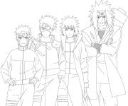Coloriage Kakashi avec les ninjas Naruto, Minato et Jiraya