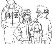 Coloriage Kakashi avec les ninjas Naruto, Sakura et Sasuke