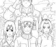Coloriage Kakashi avec les personnages principaux de Naruto